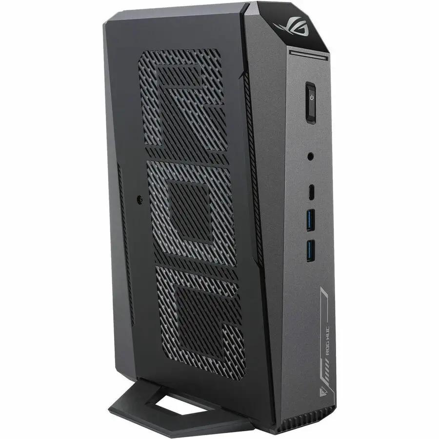 ROG NUC 2025 Mini PC, compact black ASUS desktop with ROG logo and front USB ports