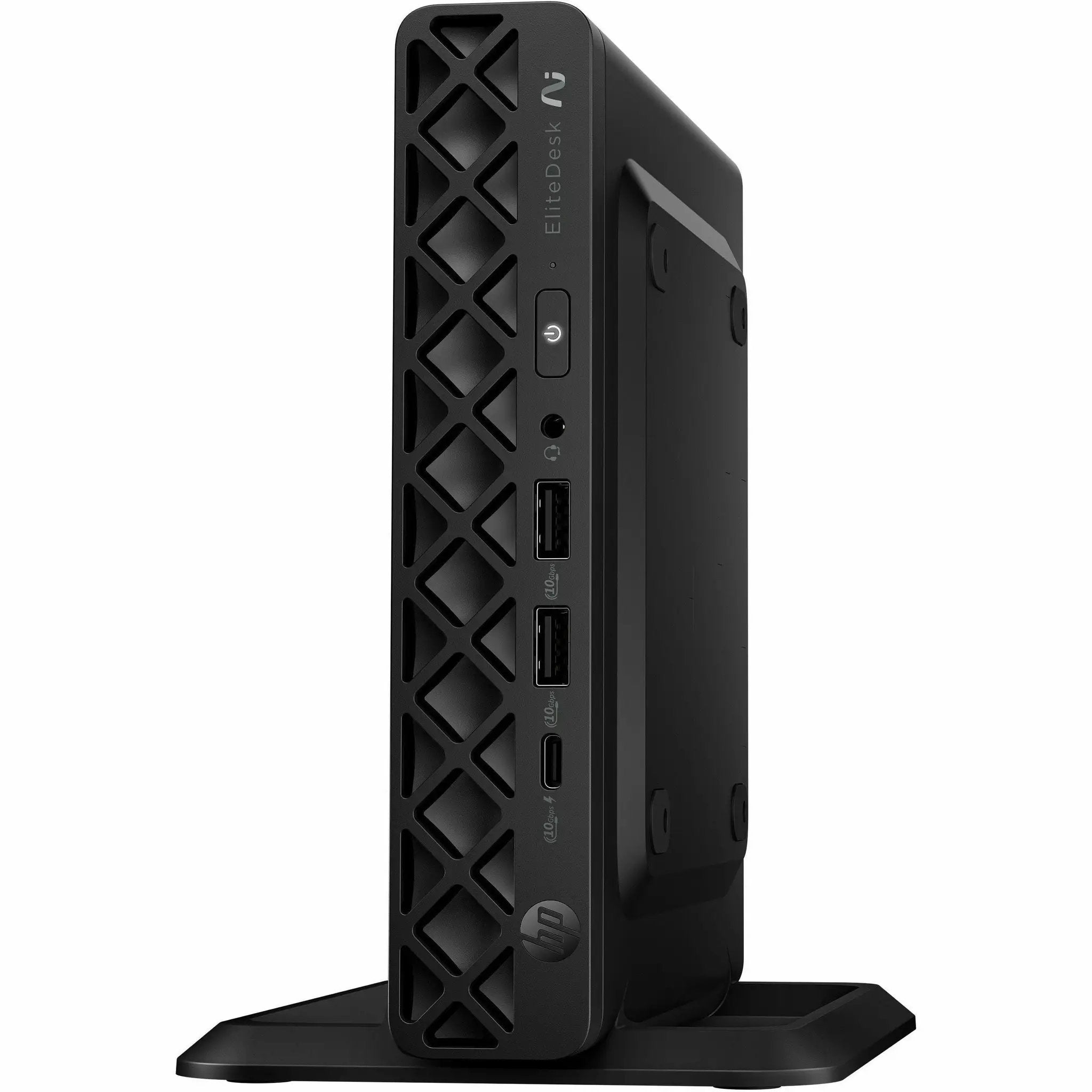 HP EliteDesk G1a Mini PC, black desktop computer with front lattice vent.