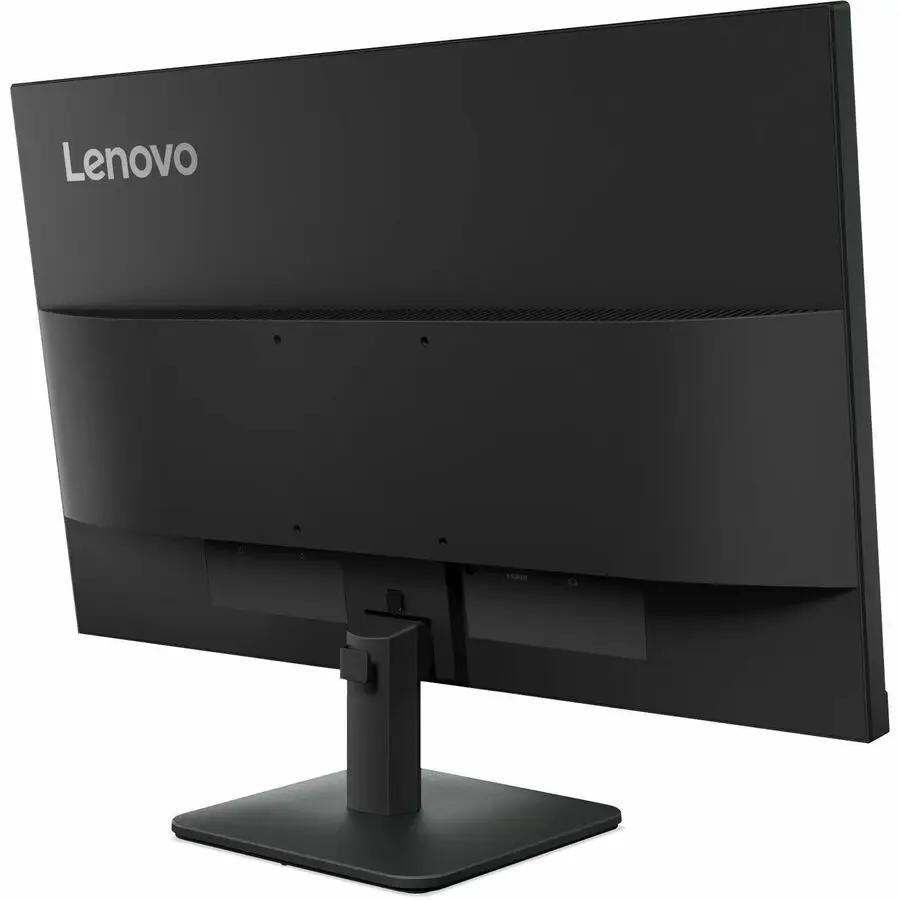 Lenovo ThinkVision S24-4e 23.8-inch FHD monitor on black stand, rear view showing Lenovo logo