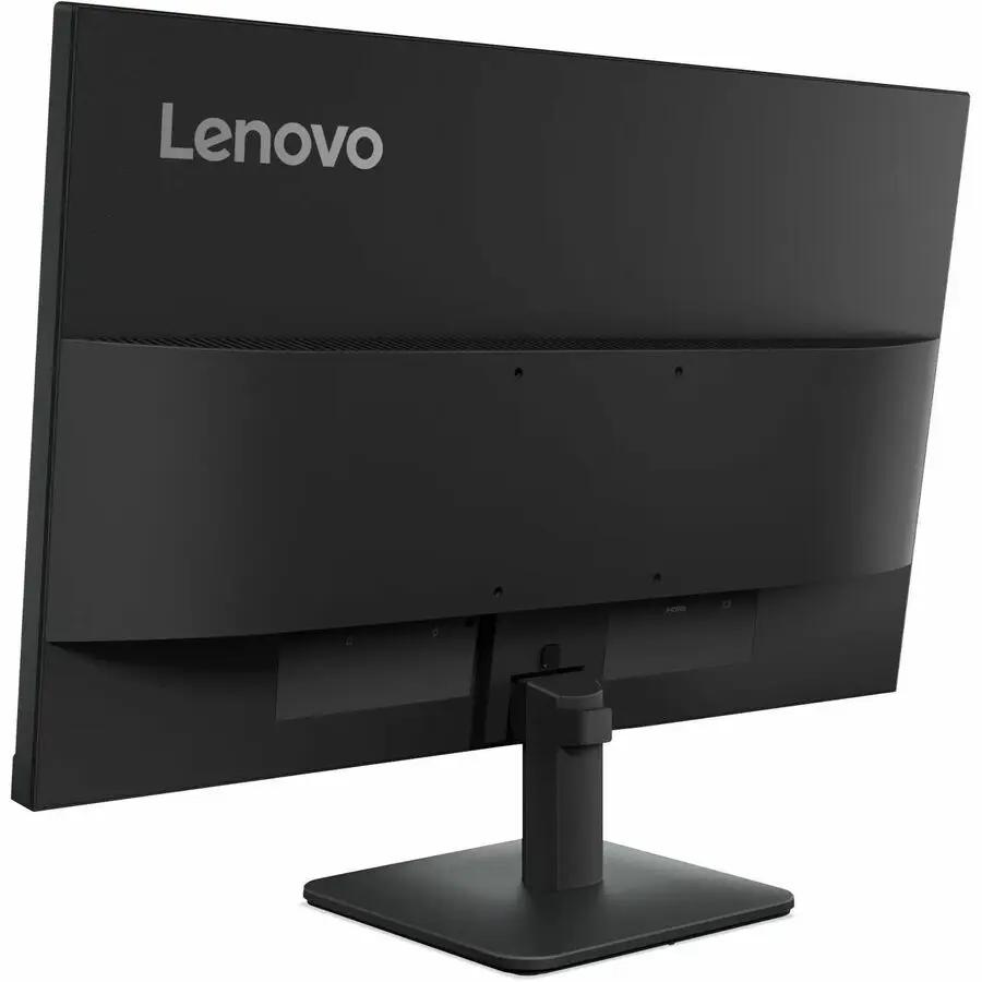 Lenovo ThinkVision S24-4e 23.8-inch FHD monitor in black with Lenovo logo visible on its back on a stand
