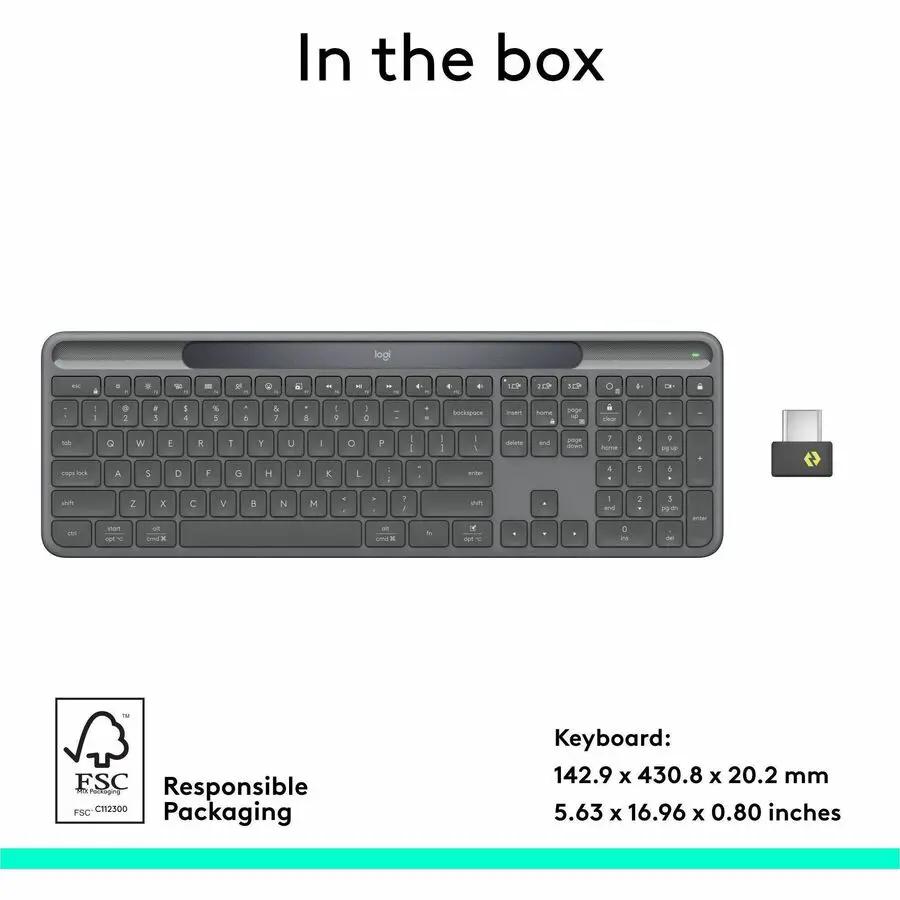 Logitech Signature Slim Solar+ K980 for Business, Wireless Keyboard, Quiet Typing, Secure Receiver, Bluetooth, Windows, Mac - Graphite