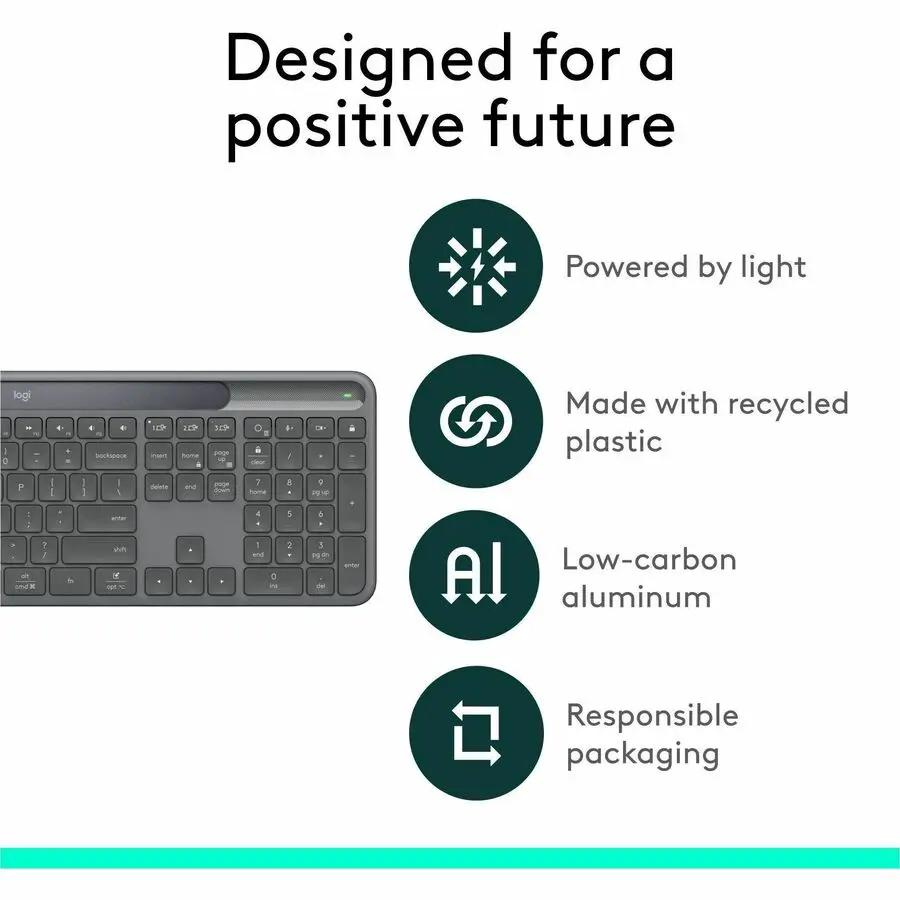 Logitech Signature Slim Solar+ K980 for Business, Wireless Keyboard, Quiet Typing, Secure Receiver, Bluetooth, Windows, Mac - Graphite