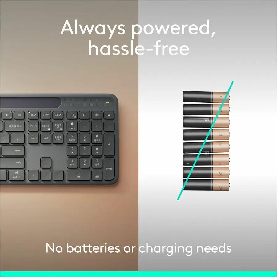 Logitech Signature Slim Solar+ K980 for Business, Wireless Keyboard, Quiet Typing, Secure Receiver, Bluetooth, Windows, Mac - Graphite