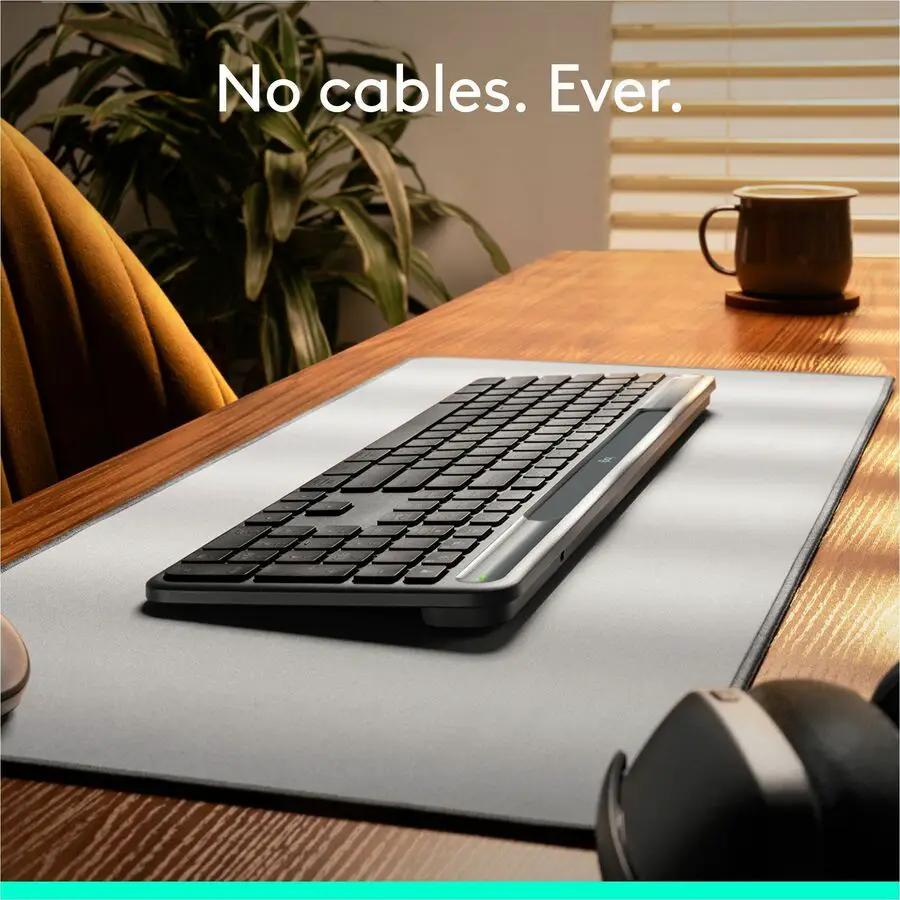 Logitech Signature Slim Solar+ wireless keyboard, solar and artificial light powered, durable battery that lasts up to 10 years, customizable keys, Bluetooth, Graphite