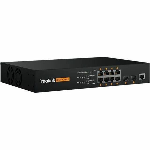 Yealink RCH80 8-Port Gigabit PoE SFP Switch, black metal network switch.