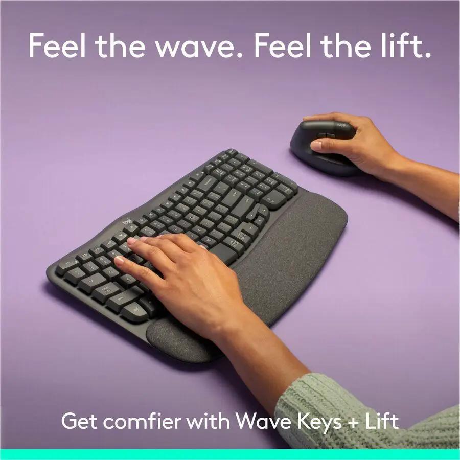 Logitech Wave Keys & Lift Vertical Mouse - Ergonomic Wireless Keyboard and Mouse Combo - with Cushioned Palm Rest (Graphite)