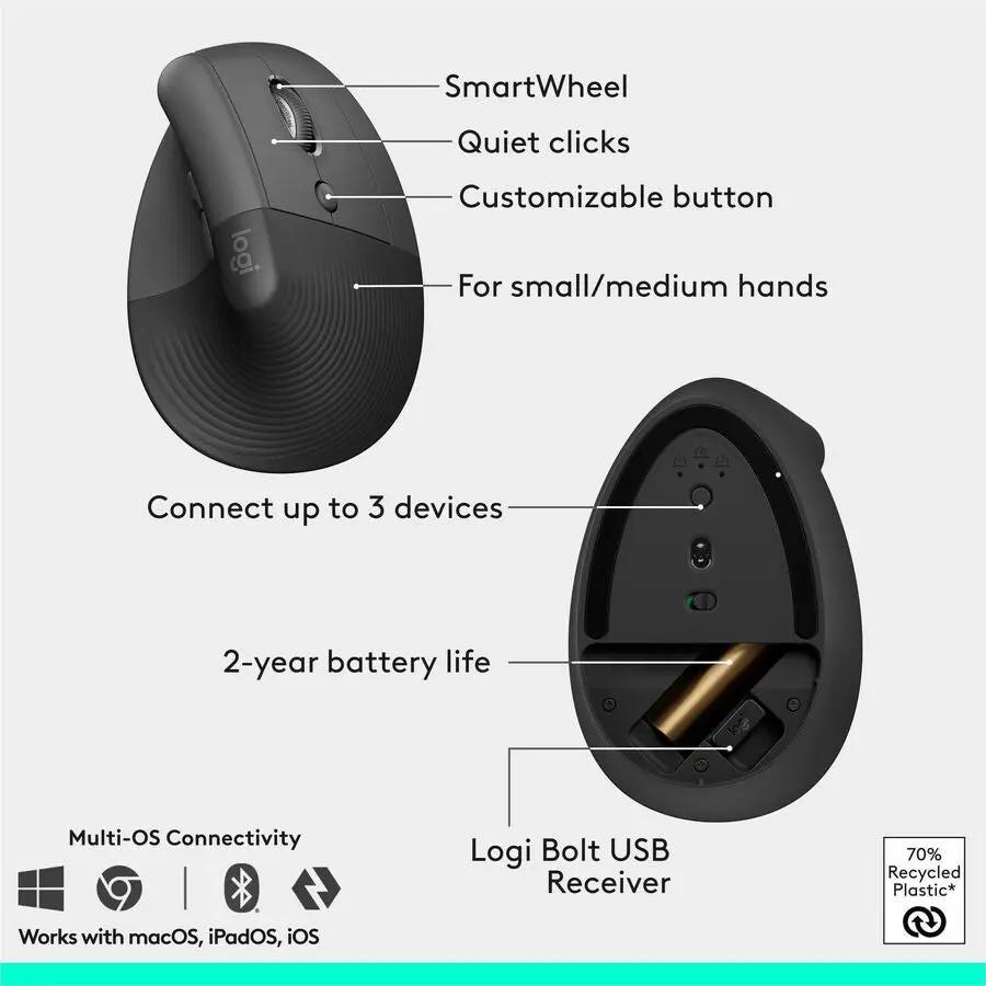 Logitech Wave Keys & Lift Vertical Mouse - Ergonomic Wireless Keyboard and Mouse Combo - with Cushioned Palm Rest (Graphite)