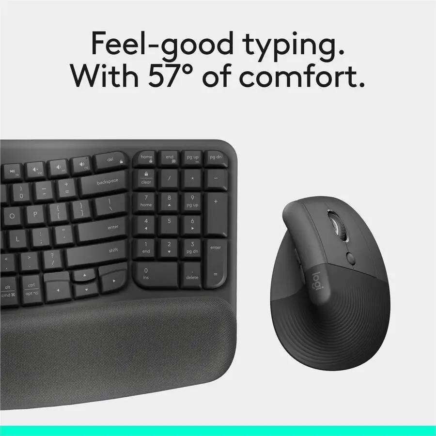 Logitech Wave Keys & Lift Vertical Mouse - Ergonomic Wireless Keyboard and Mouse Combo - with Cushioned Palm Rest (Graphite)
