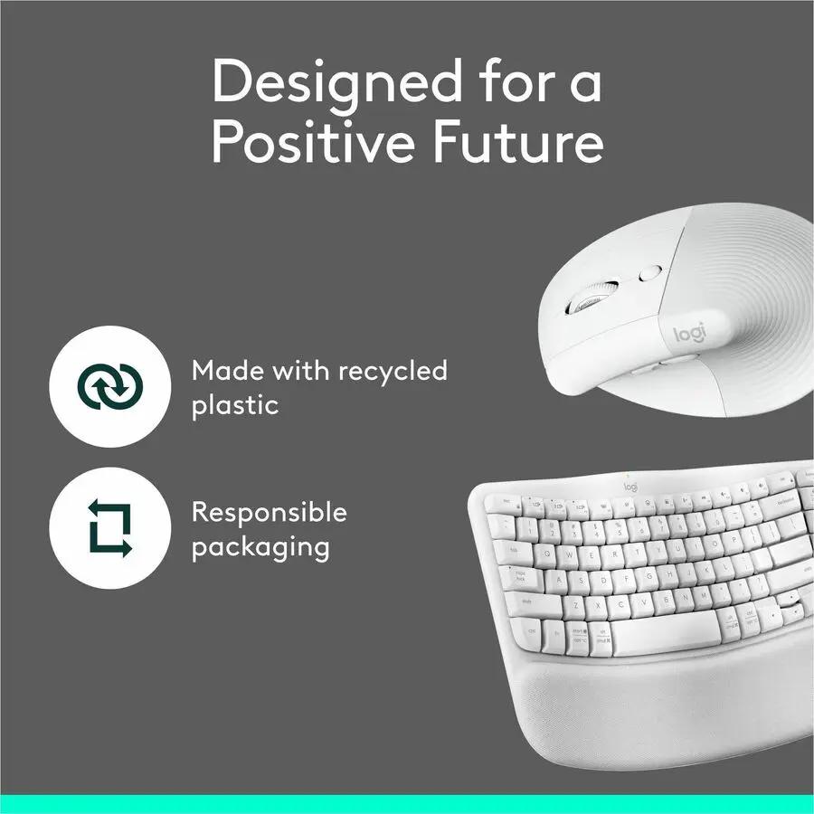 Logitech Wave Keys & Lift Vertical Mouse - Ergonomic Wireless Keyboard and Mouse Combo - with Cushioned Palm Rest (Off-white)