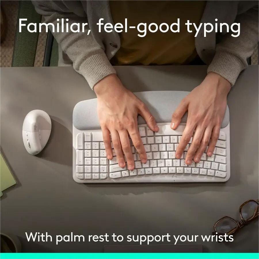 Logitech Wave Keys & Lift Vertical Mouse - Ergonomic Wireless Keyboard and Mouse Combo - with Cushioned Palm Rest (Off-white)
