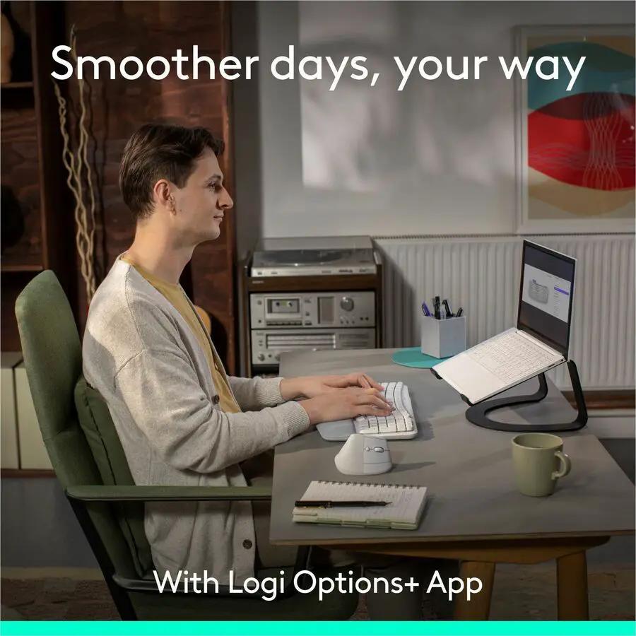 Logitech Wave Keys & Lift Vertical Mouse - Ergonomic Wireless Keyboard and Mouse Combo - with Cushioned Palm Rest (Off-white)