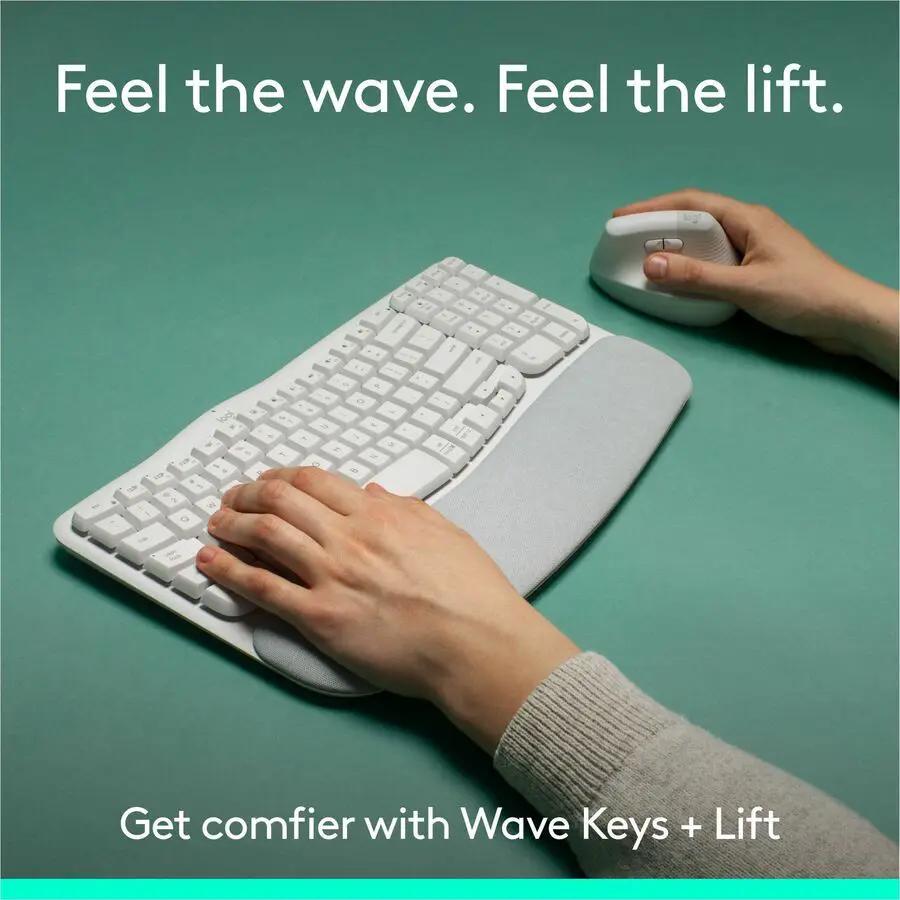 Logitech Wave Keys & Lift Vertical Mouse - Ergonomic Wireless Keyboard and Mouse Combo - with Cushioned Palm Rest (Off-white)