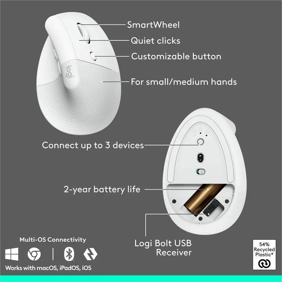 Logitech Wave Keys & Lift Vertical Mouse - Ergonomic Wireless Keyboard and Mouse Combo - with Cushioned Palm Rest (Off-white)