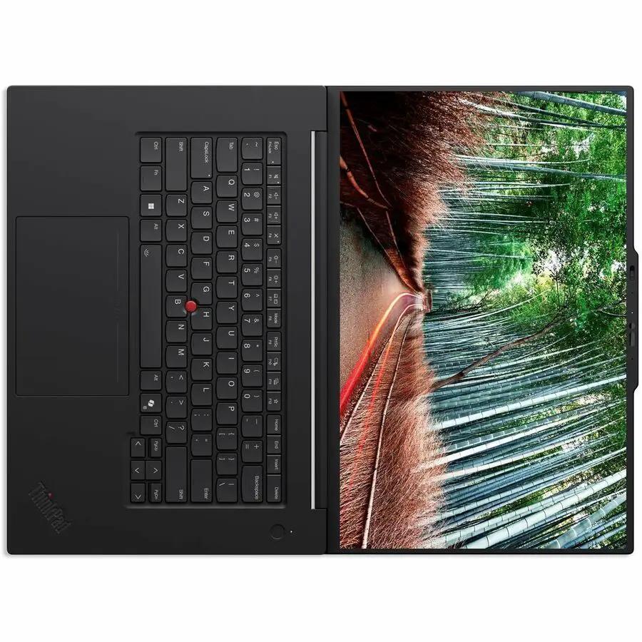 Lenovo ThinkPad P1 Gen 8 laptop, black 16-inch display with full keyboard and red TrackPoint