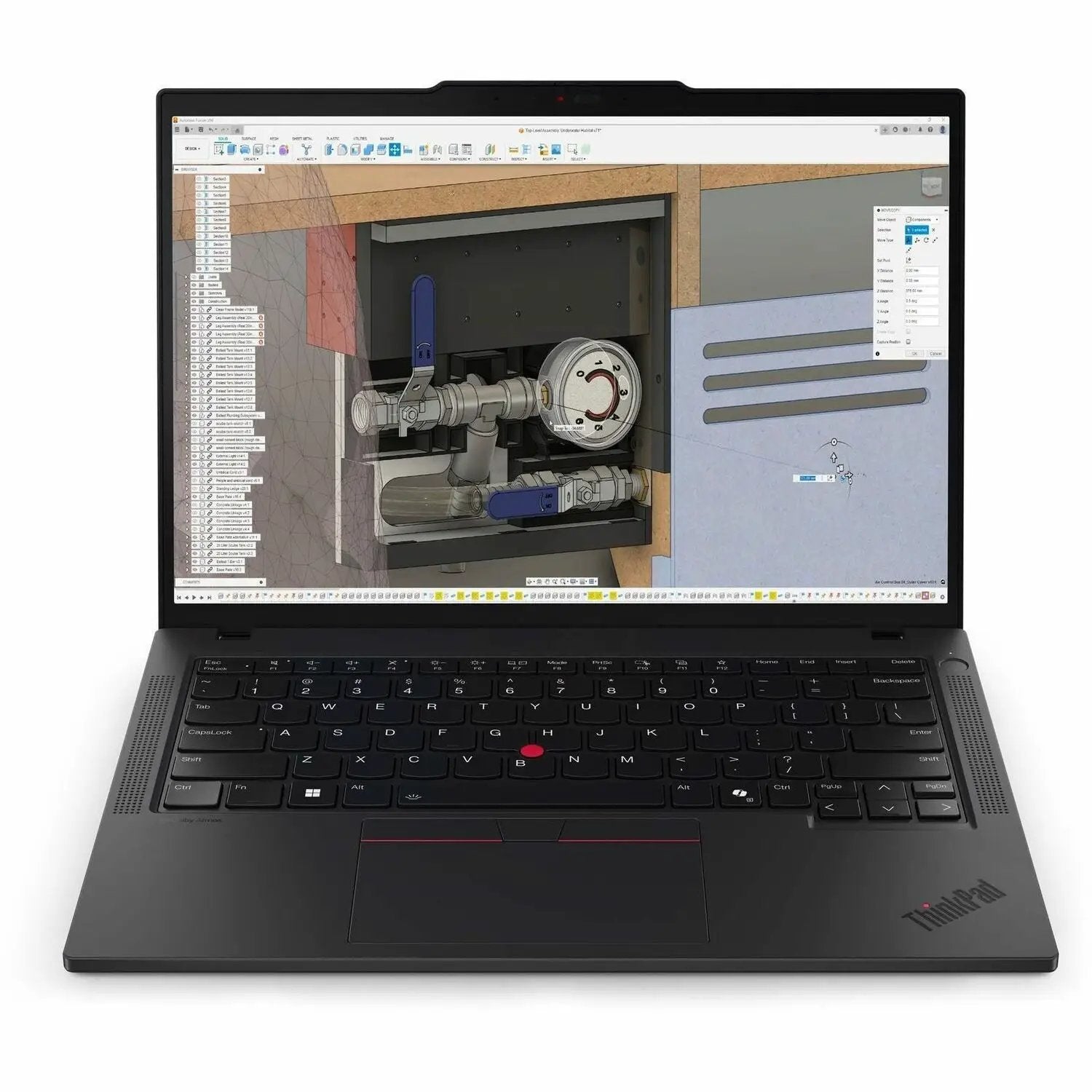 Lenovo ThinkPad P14s G6 Laptop in black displaying CAD software
