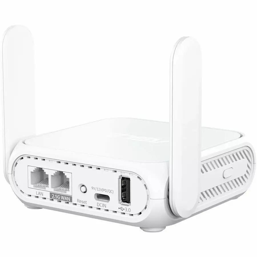 ASUS RT-BE58 Go 2.5G wireless router with two external antennas, white.