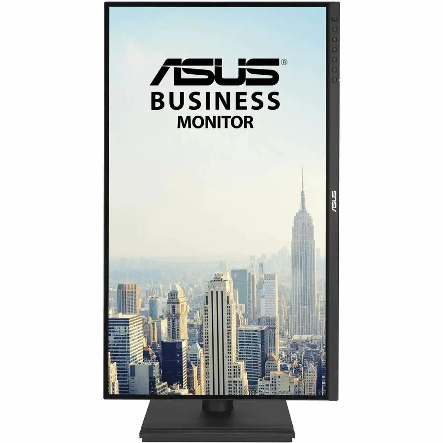ASUS BE27AQG 27-inch WQHD IPS 120Hz monitor on black stand displaying skyline image