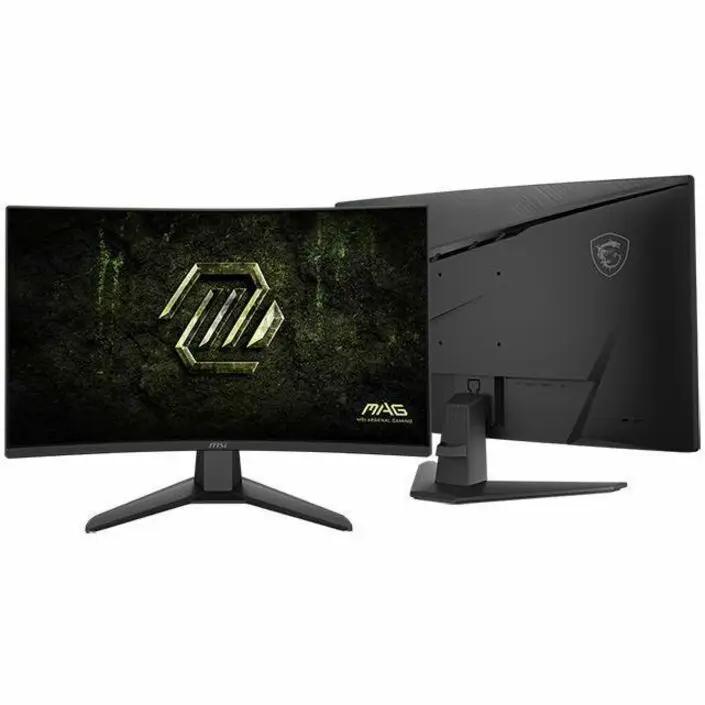 MSI MAG 274CF X24 27-inch curved FHD monitor, metallic black, front and rear views