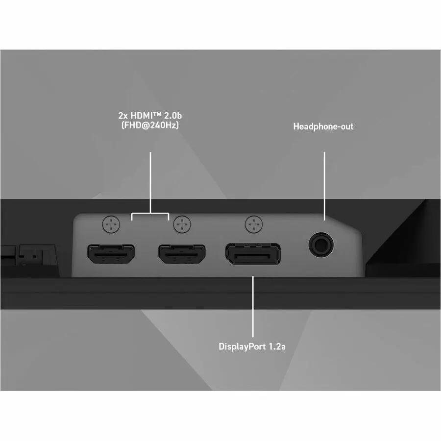 MSI MAG 272F X24 27in gaming monitor back panel in black with 4 ports: 2x HDMI 2.0b, DisplayPort 1.2a and headphone jack