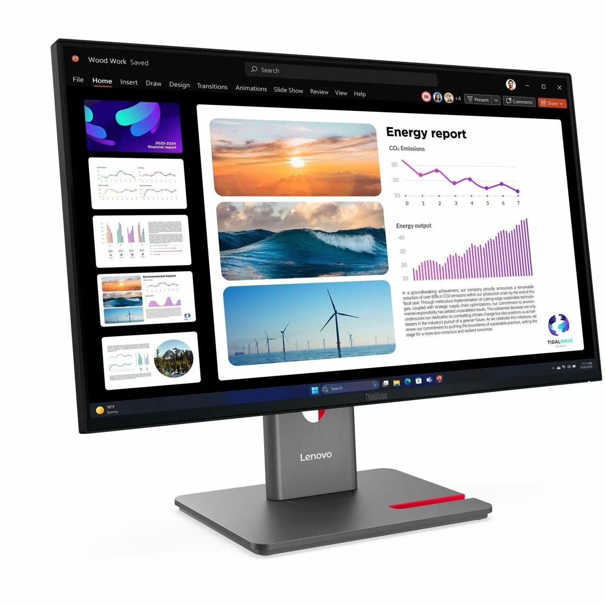 Lenovo ThinkVision P24Q-40 24-inch WQHD monitor on stand, Raven Black