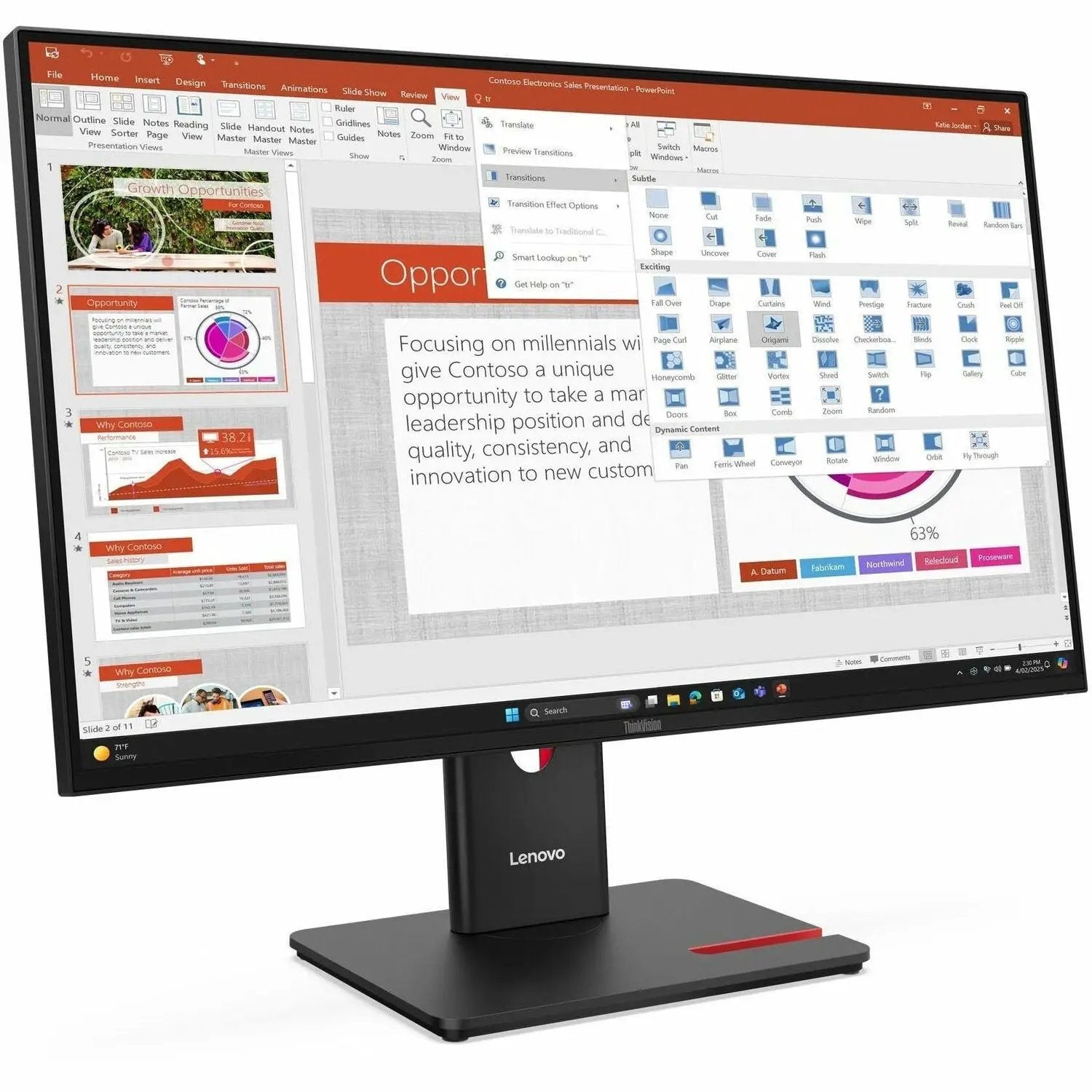 Lenovo ThinkVision T27-40 27-inch FHD IPS monitor, eclipse black, on stand