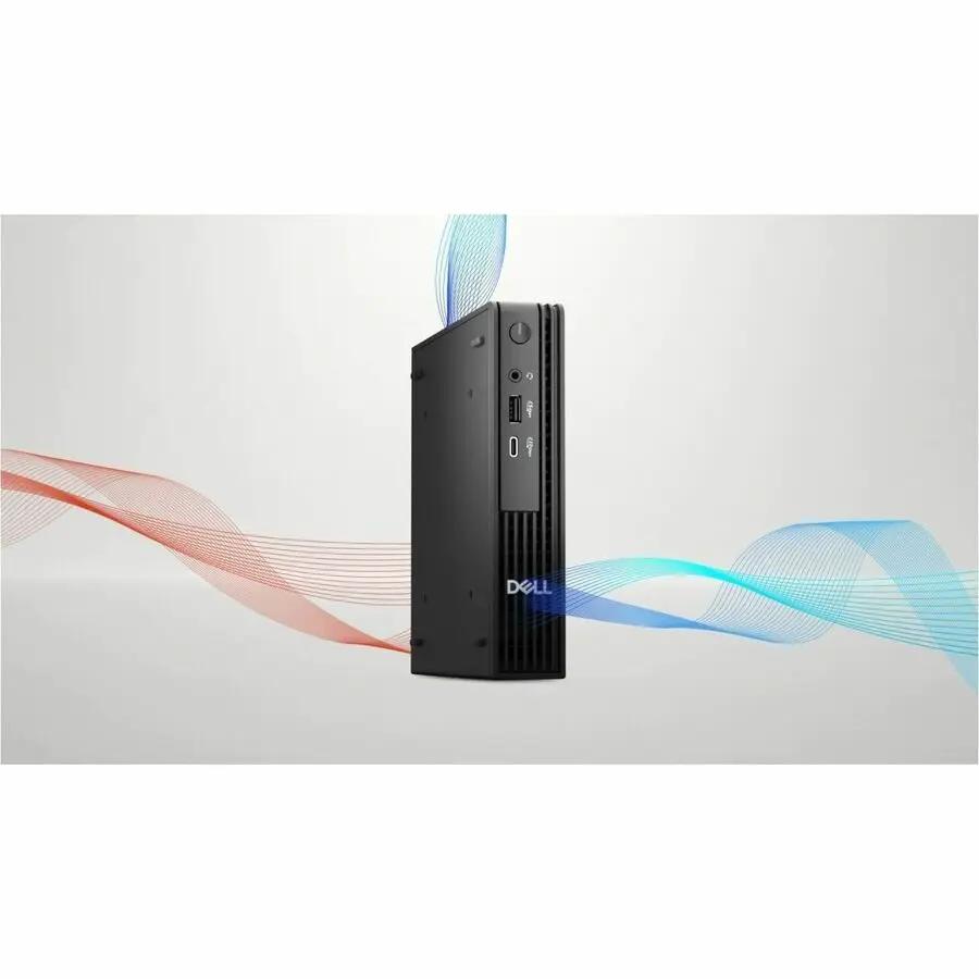 Dell QCM1255 Pro Micro Desktop computer, Ryzen 5 Pro, 16GB RAM, 512GB SSD, standing upright with front ports.