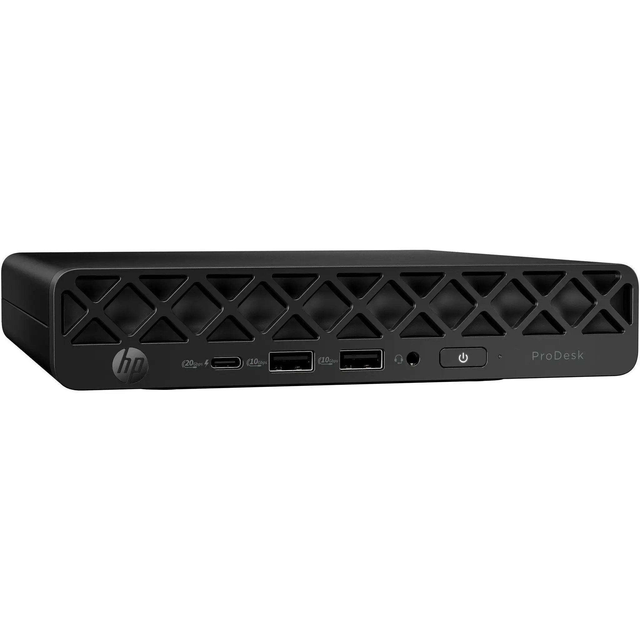 HP ProDesk 4 Mini G1i U5235T Desktop PC front, black housing with vent grid and HP logo