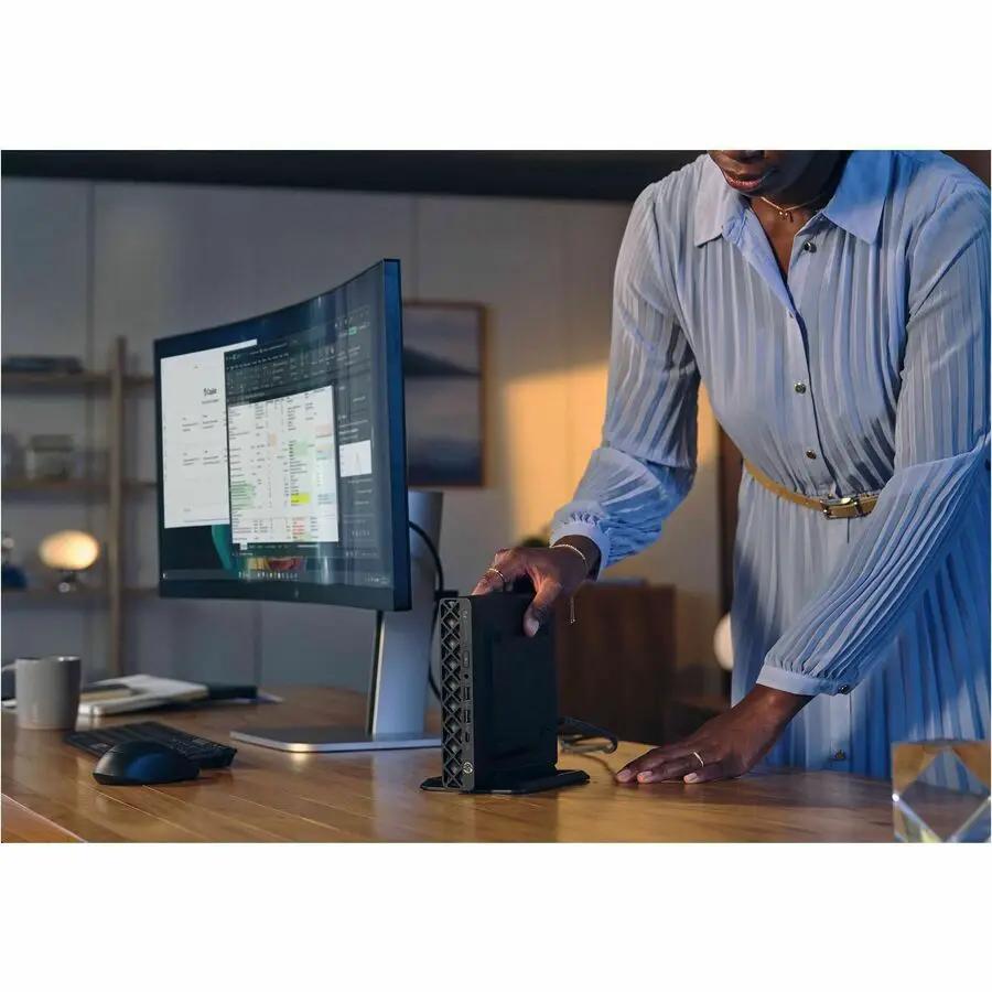 HP EliteDesk 8 G1a mini desktop PC with AMD Ryzen AI 5, 32GB RAM, 512GB SSD in black.