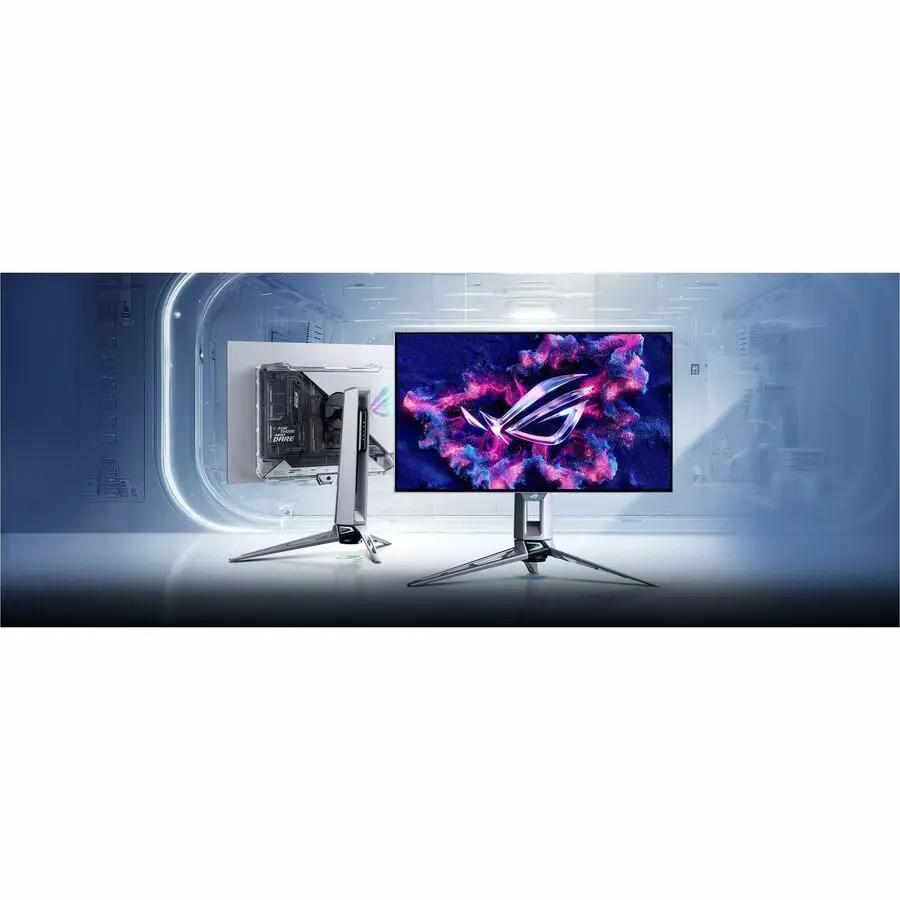 ASUS ROG Swift PG27AQWP-W 27-inch WQHD OLED gaming monitor on silver stand