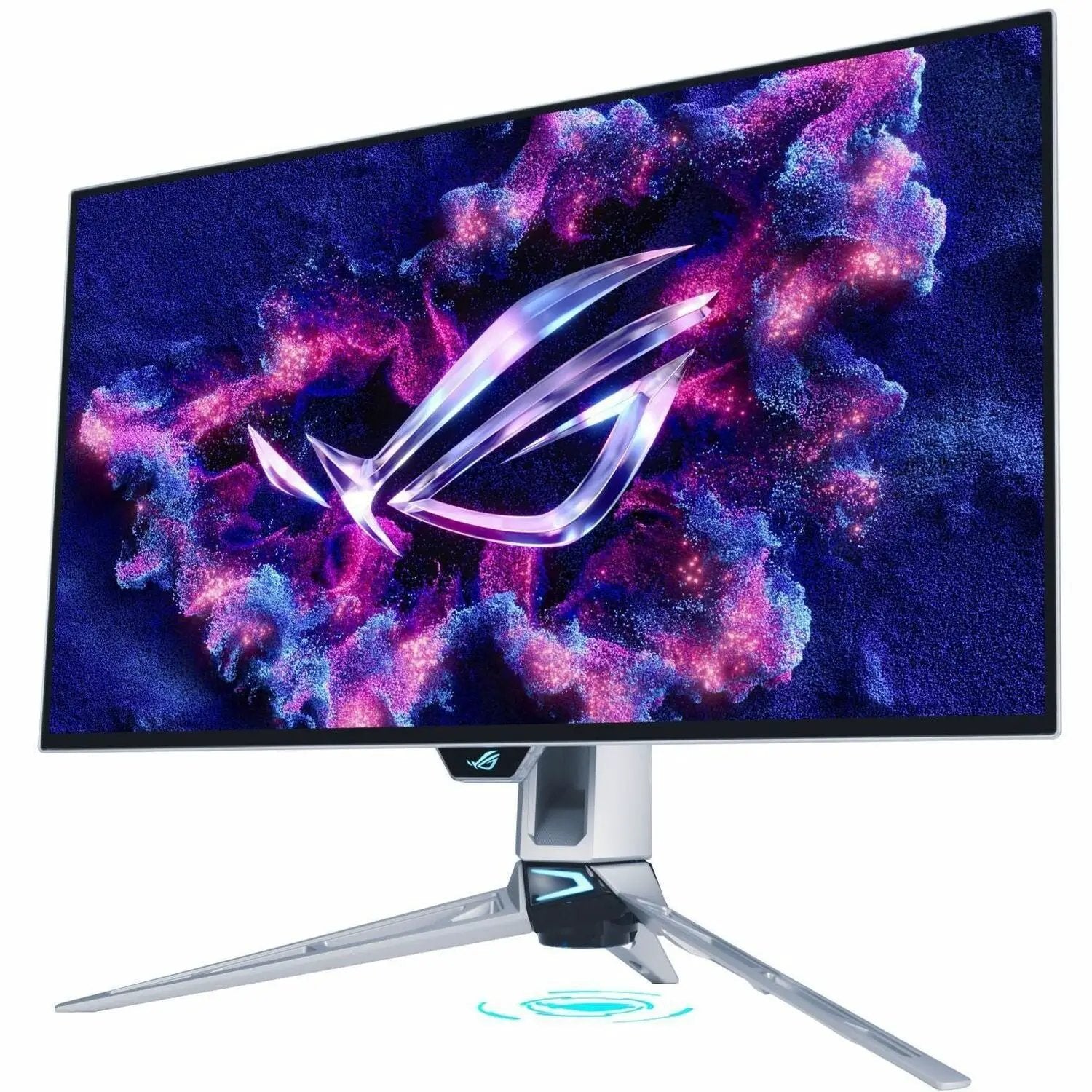 ASUS ROG Swift PG27AQWP-W 27-inch WQHD OLED gaming monitor on silver stand