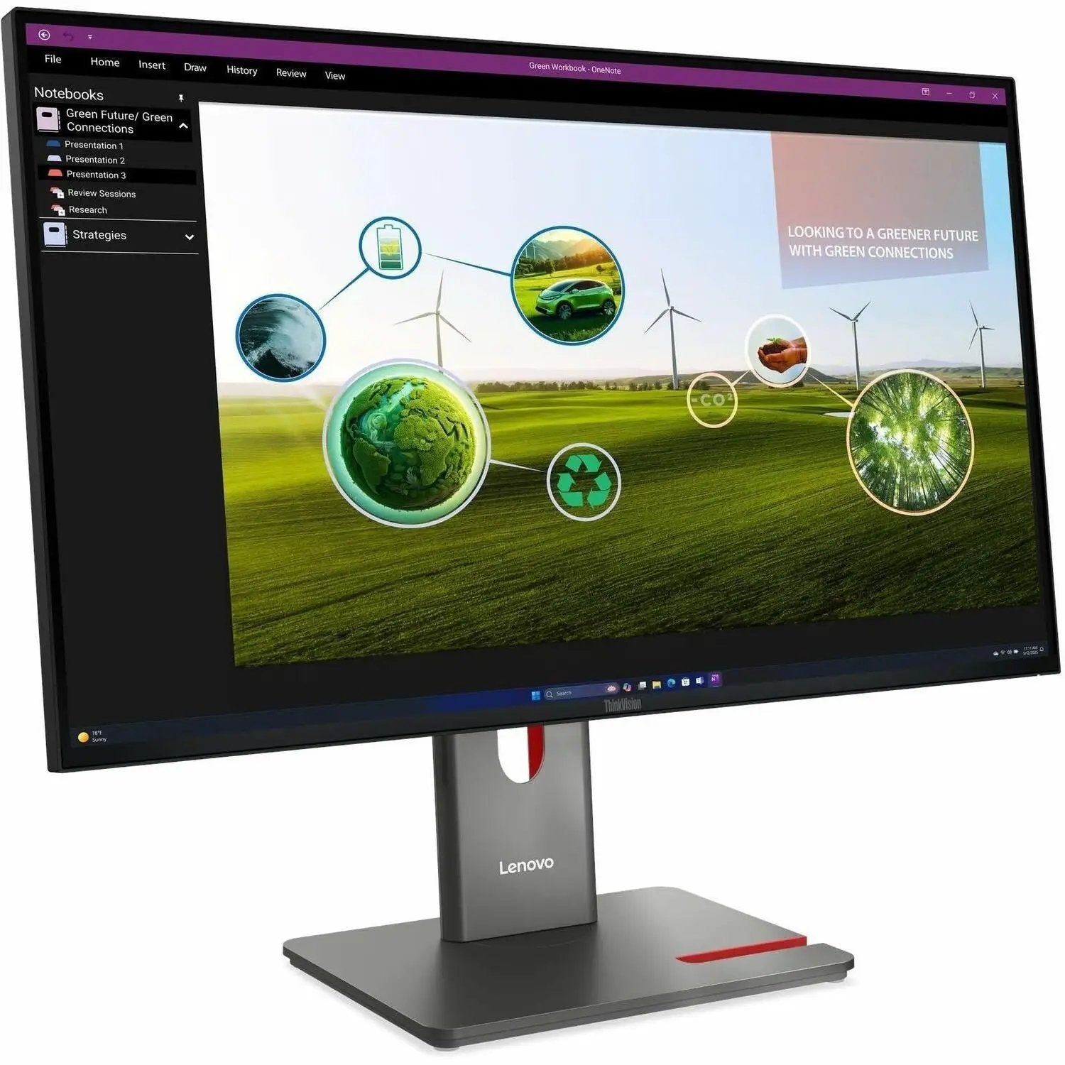 Lenovo ThinkVision P27Q-40 27-inch WQHD LED monitor on a metal stand, Eclipse Black with Lenovo logo