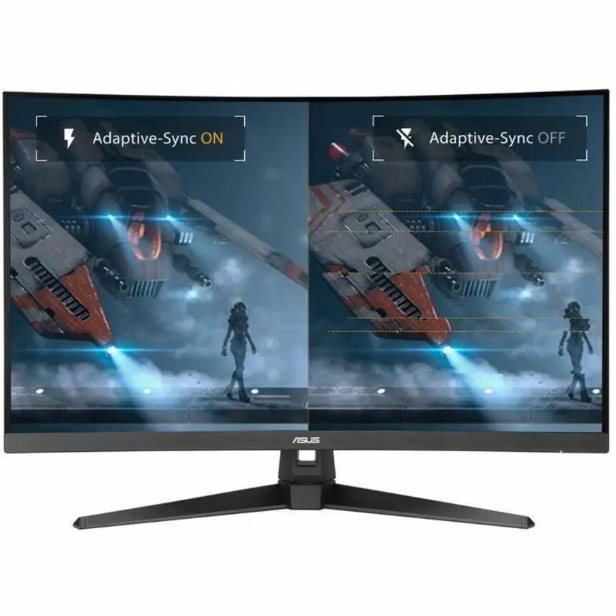 ASUS TUF VG32VQM5AZ 32-inch curved FHD gaming monitor on stand