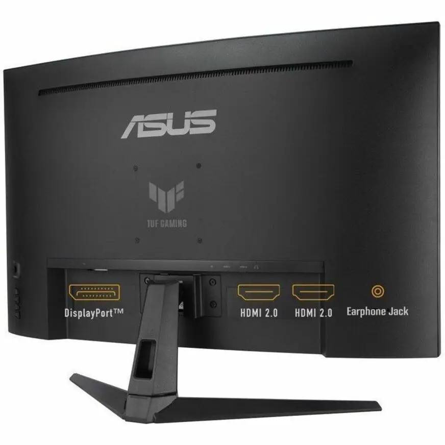 ASUS TUF VG32VQM5AZ 32-inch curved gaming monitor, rear view showing stand and DisplayPort/HDMI ports