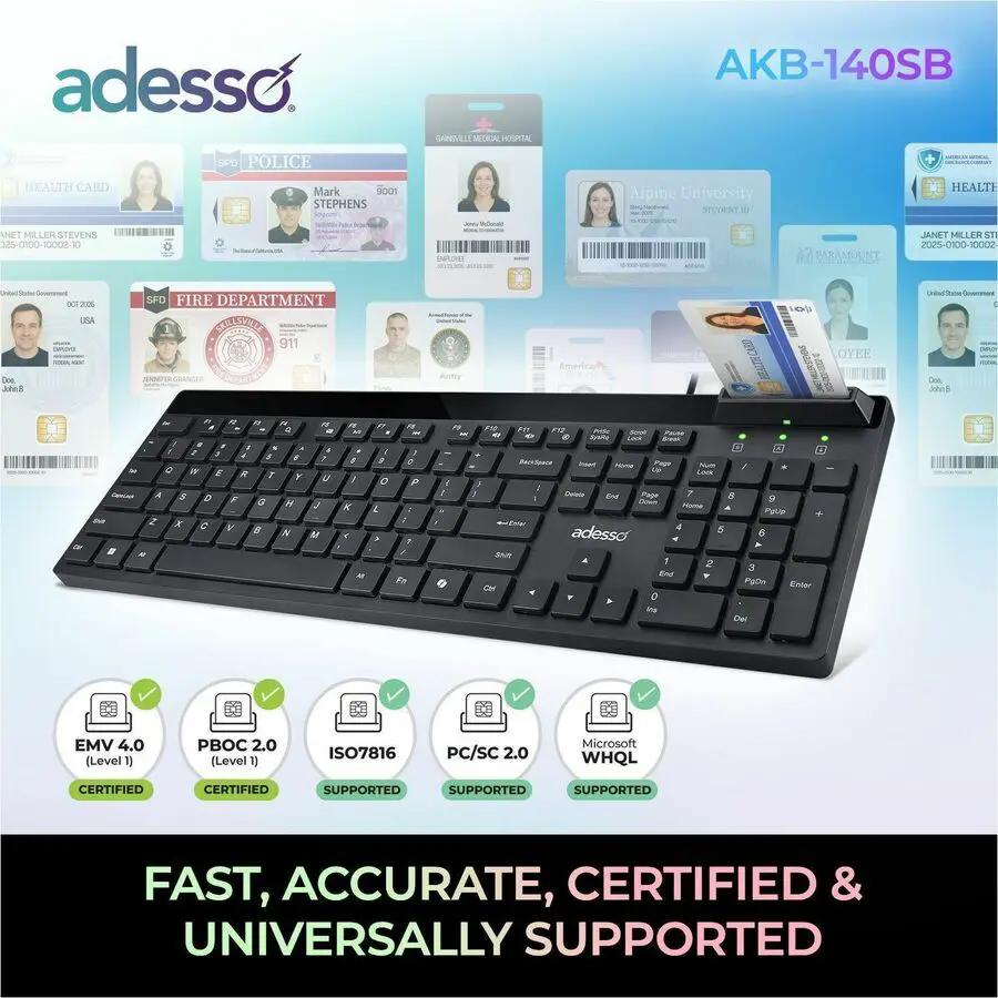 Adesso AKB-140SB Desktop Keyboard with Smart Card Reader
