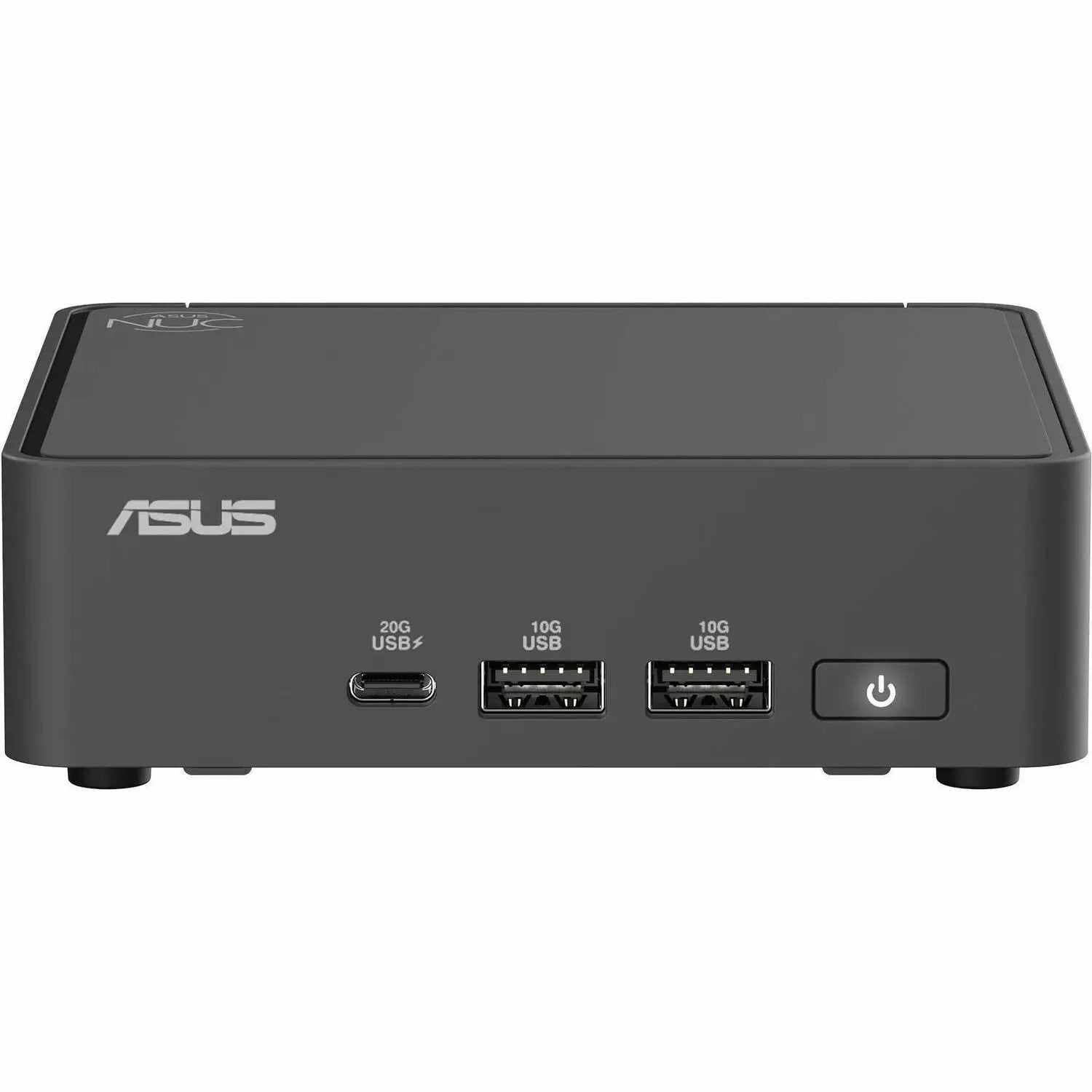 ASUS NUC15 Pro Mini PC front panel with USB ports and power button, dark gray
