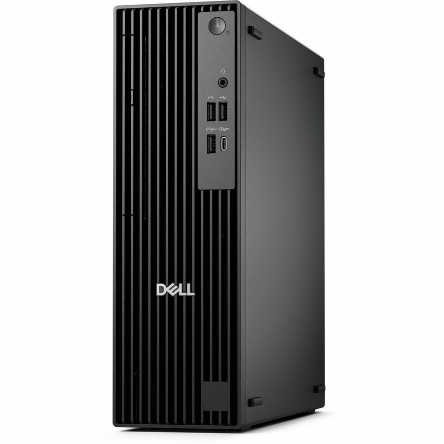 Black Dell computer tower on a white background