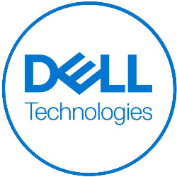 Dell Technologies logo in blue and white on a white background