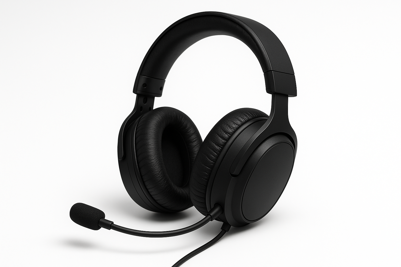 Black gaming headset with microphone on a white background