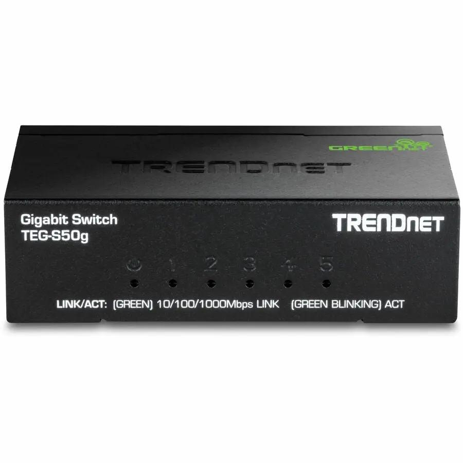 TRENDnet TEG-S50g 5-Port Gigabit Unmanaged Switch, GREENnet, black desktop metal enclosure