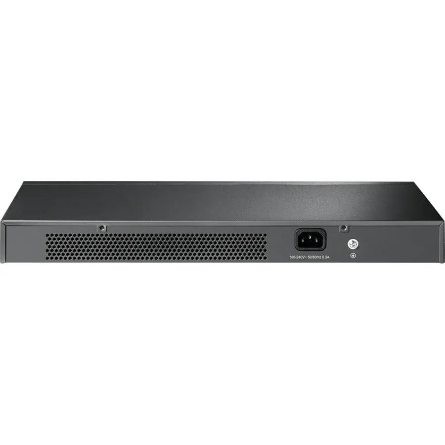 TP-Link JetStream TL-SG1016 16-Port Unmanaged Gigabit Switch, dark gray metal chassis with front ventilation.
