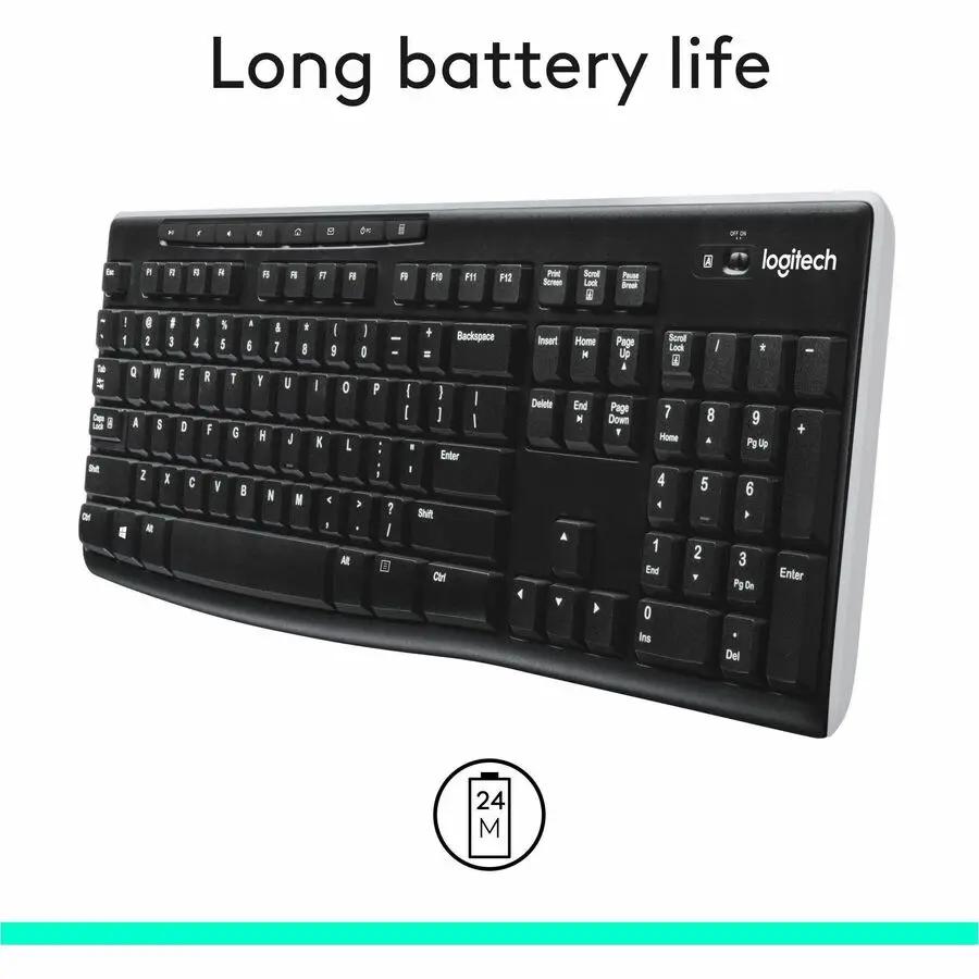 Logitech K270 Wireless Keyboard for Windows, 2.4 GHz Wireless, Full-Size, Number Pad, Black