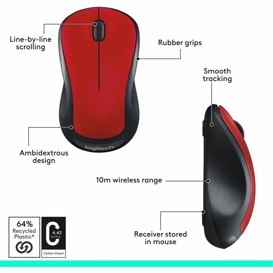 Logitech M310 Wireless Mouse, 2.4 GHz with USB Nano Receiver, 1000 DPI Optical Tracking, 18 Month Battery, Ambidextrous, Compatible with PC, Mac, Laptop, Chromebook (FLAME RED GLOSS)