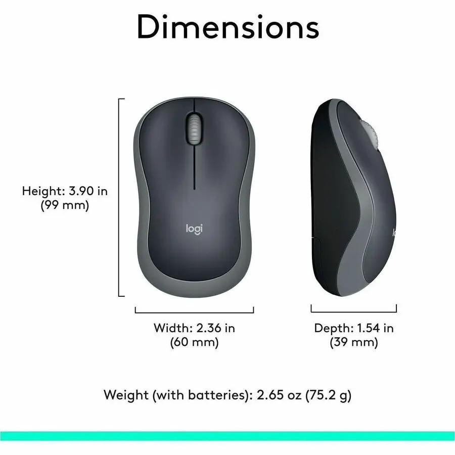 Logitech M185 Wireless Mouse, 2.4GHz with USB Mini Receiver, 1000 DPI Optical Tracking, Swift Grey