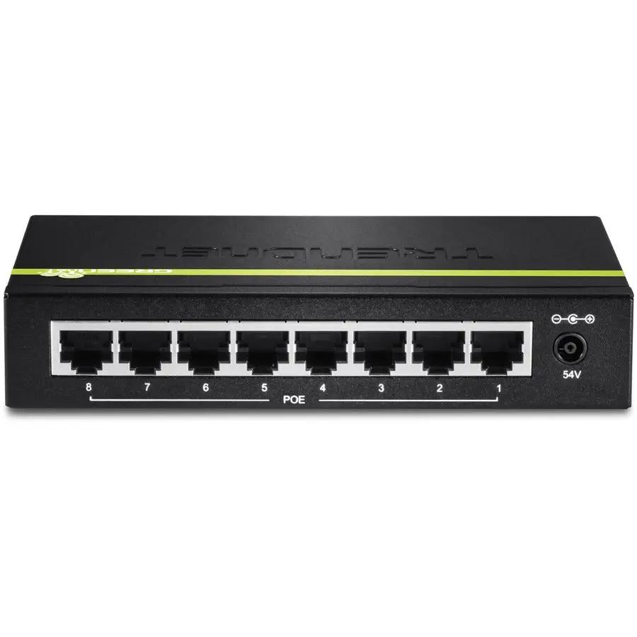 TRENDnet GREENnet 8-Port Gigabit PoE+ Switch in black metal enclosure