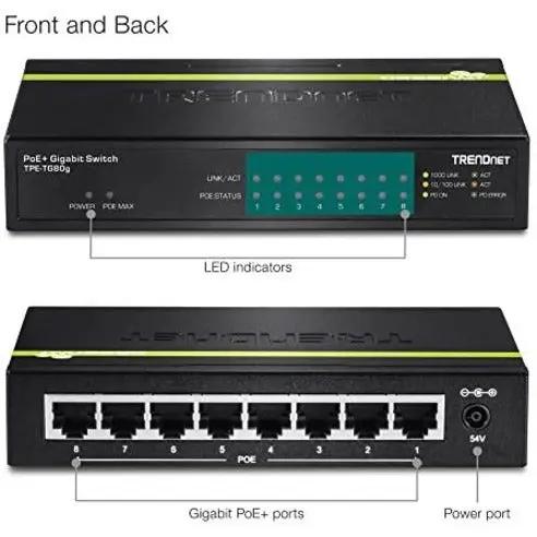 TRENDnet GREENnet 8-Port Gigabit PoE+ Switch TPE-TG80G, black metal enclosure