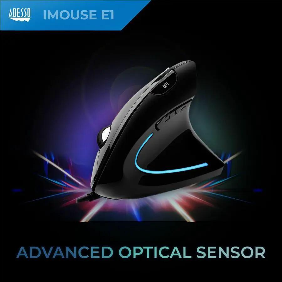 Adesso iMouse Vertical Ergonomic Mouse Black with Blue LED light