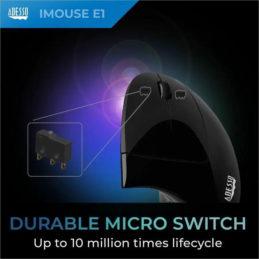 Adesso iMouse Vertical Ergonomic Mouse Black with Blue LED light