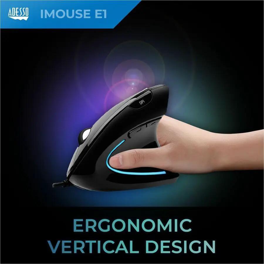 Adesso iMouse Vertical Ergonomic Mouse Black with Blue LED light