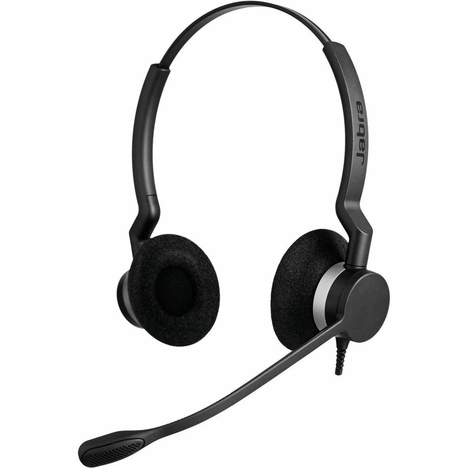 Jabra BIZ 2300 USB UC Duo headset on white background, black with boom microphone.