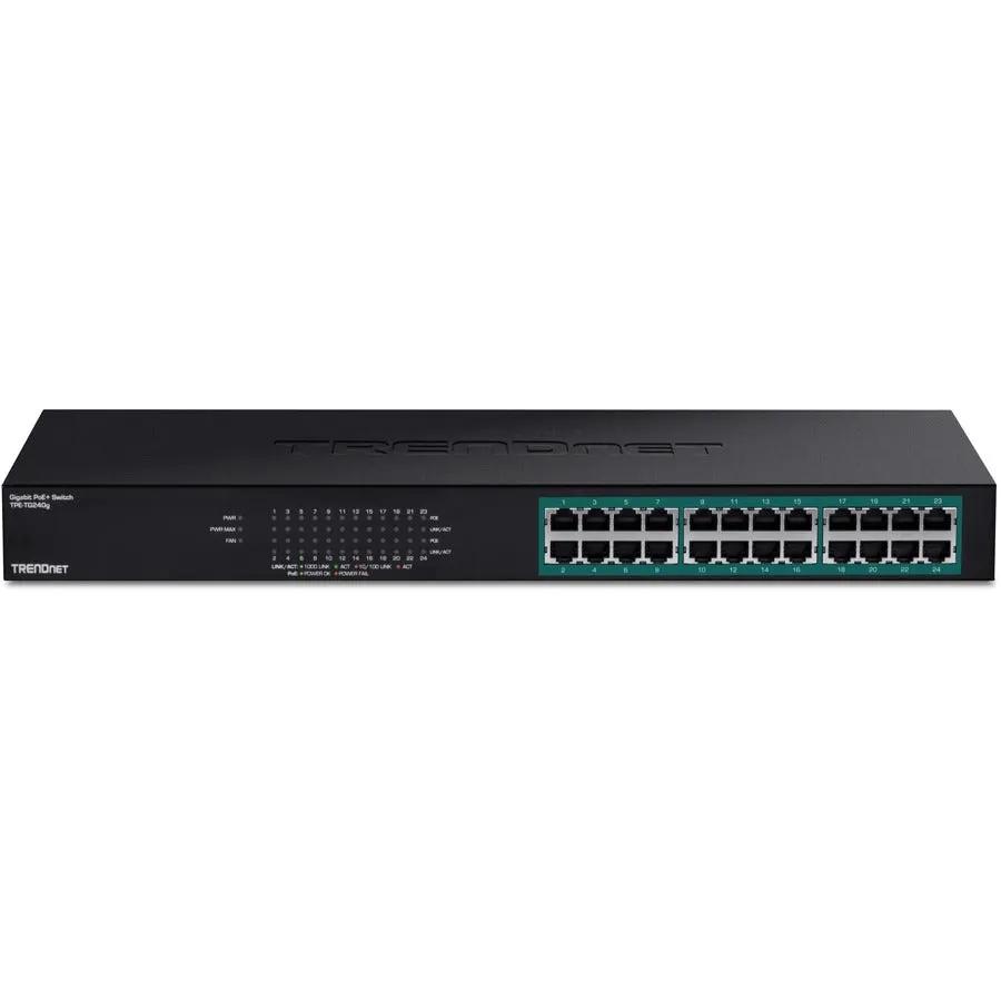 TRENDnet 24-Port Gigabit PoE+ Switch TPE-TG240G, black metal rackmount network switch